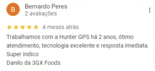 Avaliação de cliente Hunter GPS 1