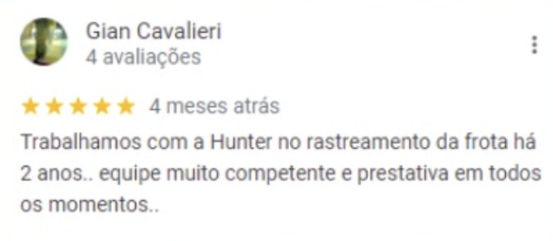 Avaliação de cliente Hunter GPS 3