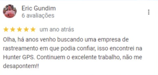 Avaliação de cliente Hunter GPS 6